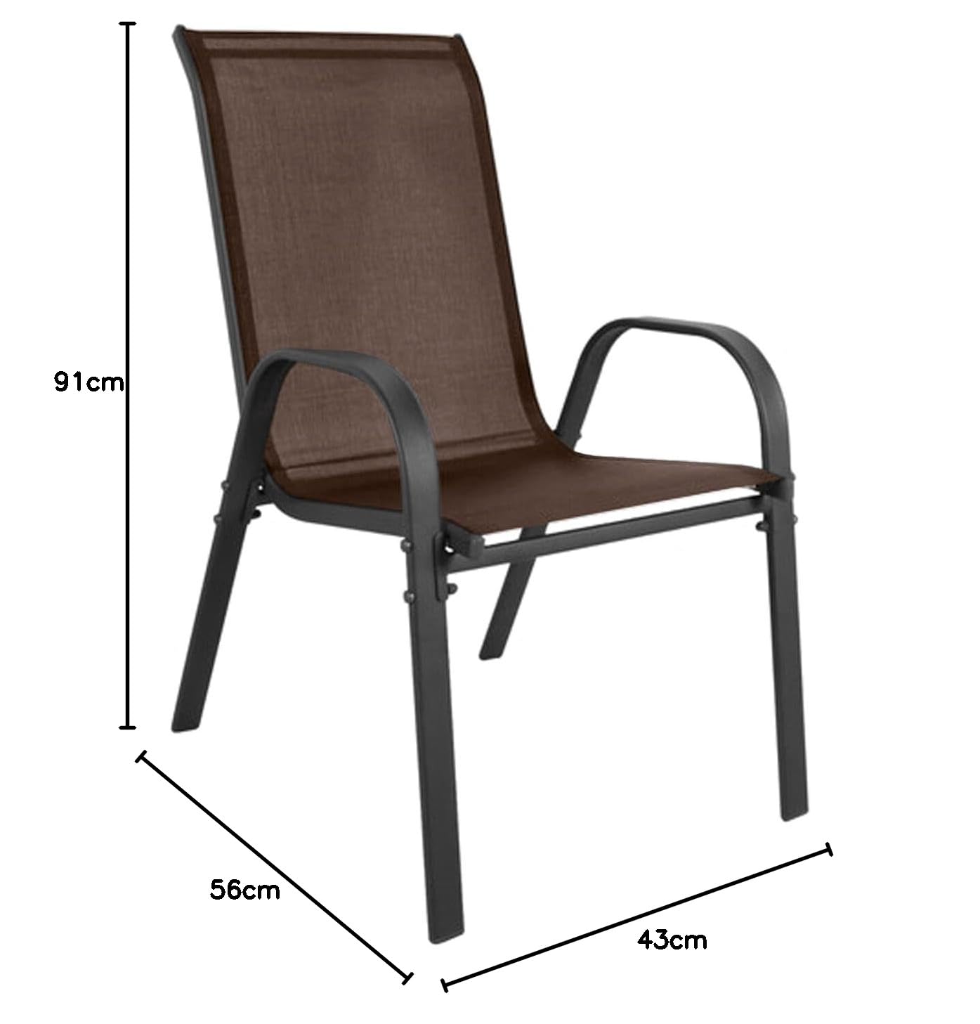 Sillas de jardín apilables de textilene – Pack de 4 con reposabrazos; Estructura metálica Resistente, Transpirables y fáciles de Limpiar para terraza y balcón, Color marrón