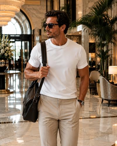 Image of Men's Essential 100% Cotton Crew Neck T-Shirt - Plain, Short Sleeve, Regular Fit, Premium, Super Soft, Classic Everyday Wear