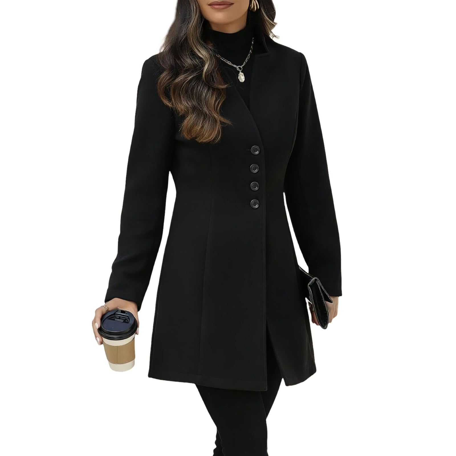 Wintermantel Damen Elegant Wollmantel Lang Winterjacke Mit Knöpfen