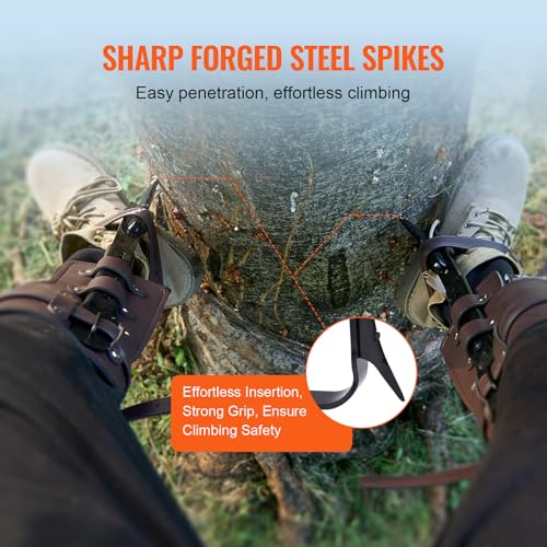 Image of VEVOR Tree Climbing Spikes, 1 Pair Height-Adjustable Climbing Spurs, 350lbs Load Capacity Tree Climbing Gear with Straps, Arborist Equipment for Climbers, Hunting, Fruit Picking