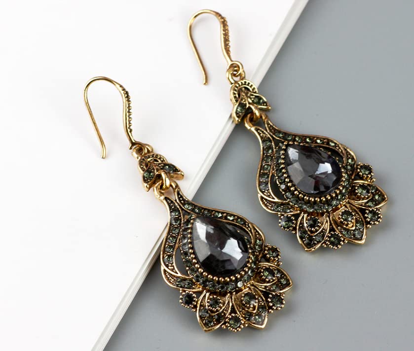 Secret for Longevity LONG Dangle Antique Art Deco Vintage Victorian Edwardian Flapper Gatsby Style Grey Smokey Quartz Slate Gray Rhinestone Earrings3