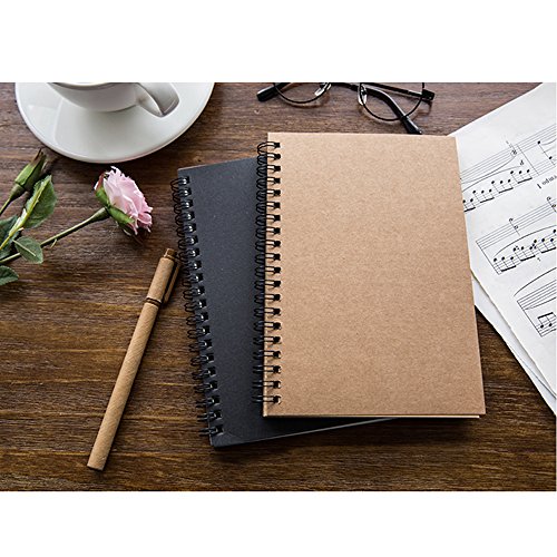 Soft Cover Spiral Notebook Journal 2-Pack, Blank Sketch Book Pad, Wirebound Memo Notepads Diary Notebook Planner With Unlined Paper, 100 Pages/ 50 Sheets, 7Inchx 4.75Inch (Brown And Black) #TOP5