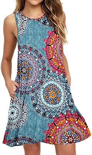 BISHUIGEWomen Summer Casual Round Neck T Shirt Dresses Beach Cover up Plain Tank Dress