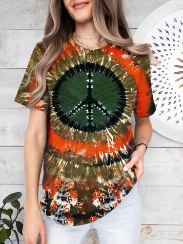 Women Hippie Shirt Tie Dye Peace Sign Tshirts Hippy Peace Costume Hippie Outfit Tee2