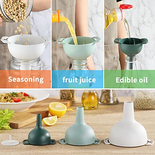 3PCS Funnels for Filling Bottles, Food Grade Plastic Funnels for Kitchen Use, Large Wide Mouth Funnel for Mason Jars, Jam and Spice, Small Mini Funnel for Filling Bottles and Powder