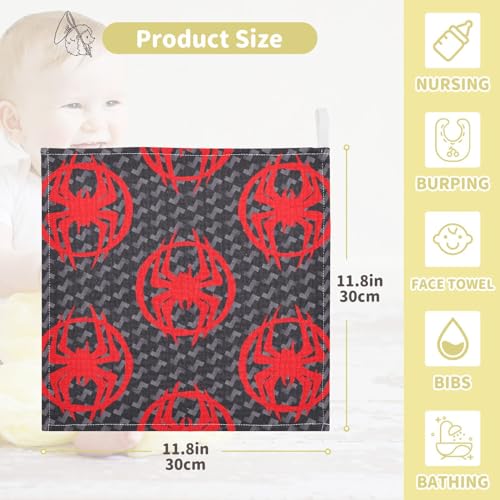 Image of vvfelixl Red Spiders Silhouettes Baby Burp Cloths Baby Muslin Washcloths for Boys Girls Cotton Baby Face Towel for Newborn Infants Soft and Absorbent 11.8 X 11.8 in, 5 Pack