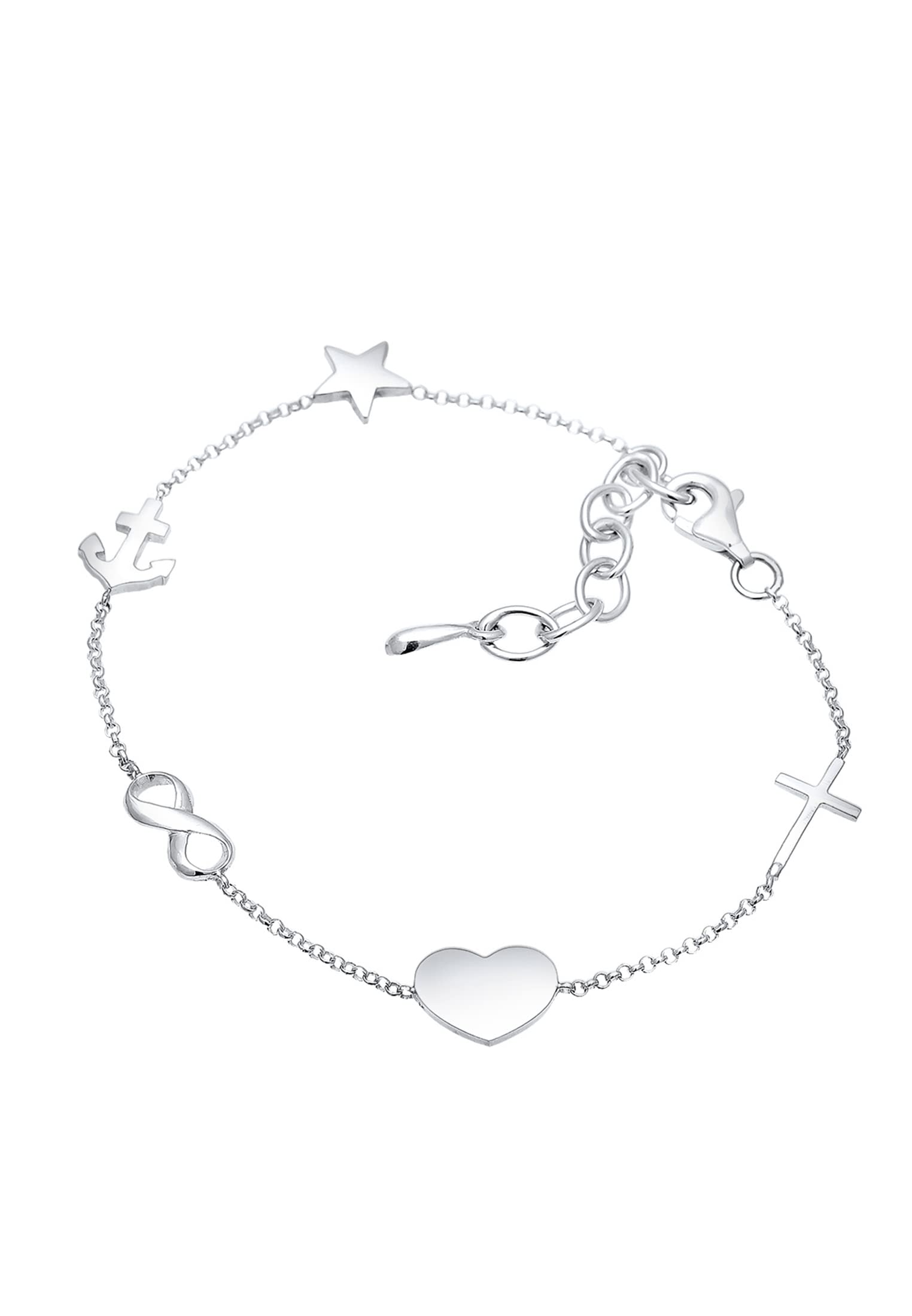 Elli Damen Armband Kreuz Herz Infinity Anker Stern Anhänger in 925 Sterling Silber