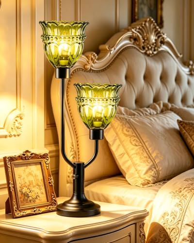 Image of Lightdot Mid Century Modern Table Lamp Dimmable Vintage Green Glass Lamp