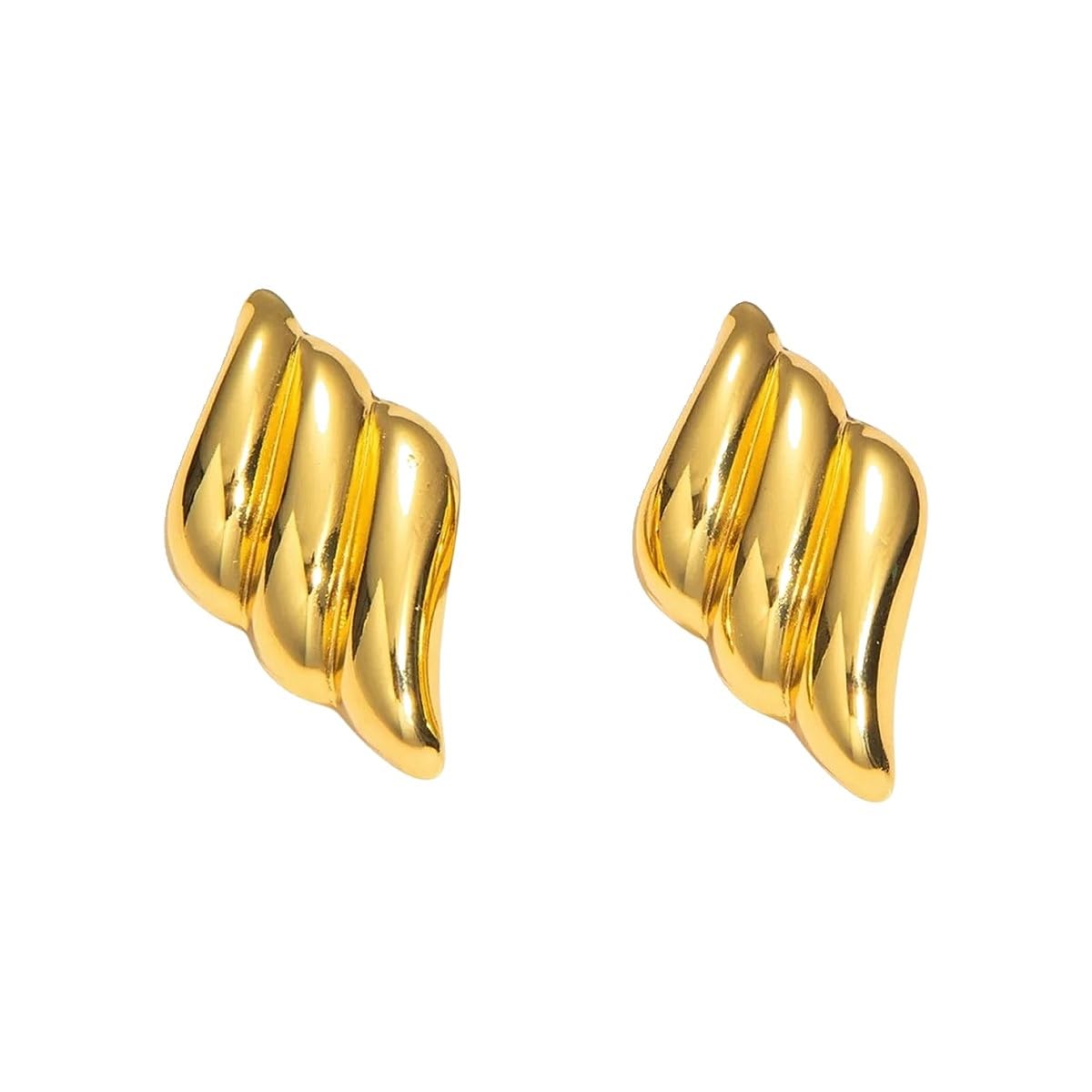 Trendy Stainless Steel Smooth Stud Earrings For Women Men Vintage Metal Geometric Textured Wing Earring Fashion Jewelry