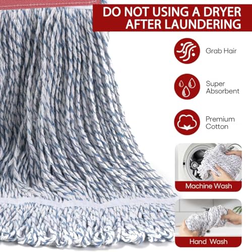 Image of Matthew Cleaning Looped-End Pack of 12 Cotton,1.25'' Universal Headband Heavy Duty Commercial Mop Head Replacement for Indoor&Outdoor Use,Grease Stain Floor Cleaning String Mops Head Refill