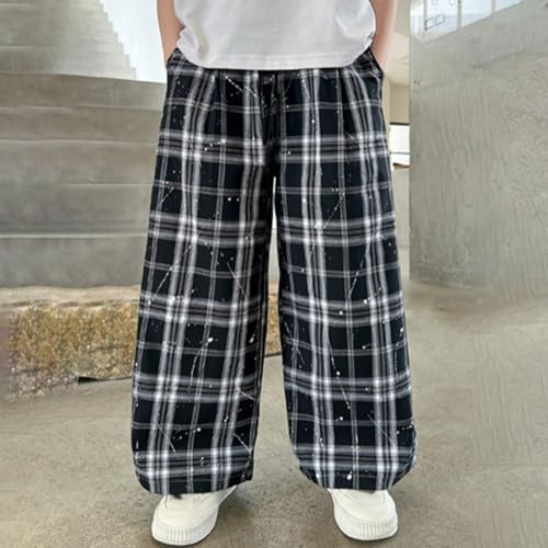 Pantalon chandal niño palazzo holgado y pantalones casuales a cuadros 3