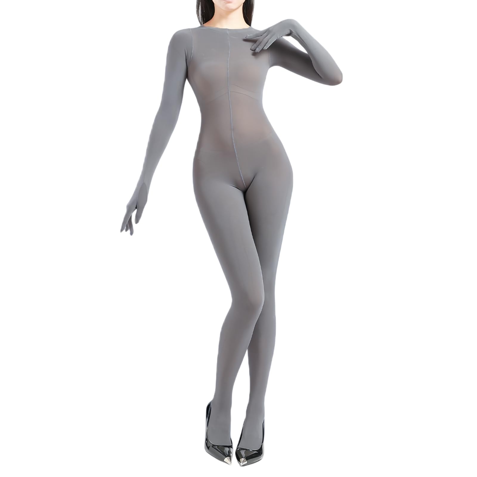 Body Stockings for Women Long Sleeve Full Body Bodysuit Includes Five Finger Glove Bodystocking Velvet 120D