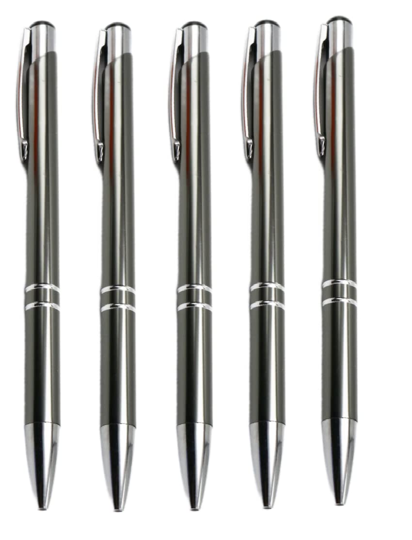 Stylish quality 5 metal ballpoint Pens, black ink, soft writing experience (Grey)