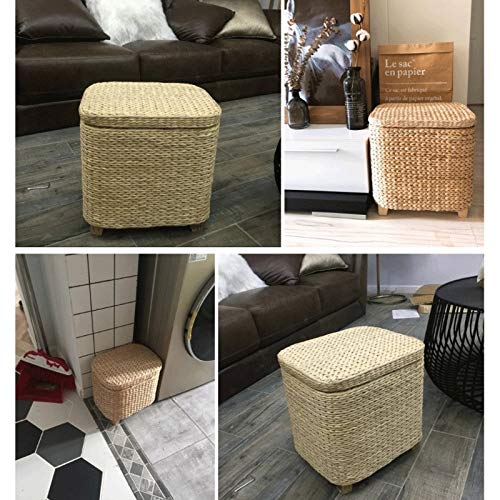 Cdyd Rattan Wicker Storage Stool Ottoman Multifunctional Household Door Sofa Side Footstool End Table Bench Pouf Basket 37 * 30 * 36Cm #TOP2