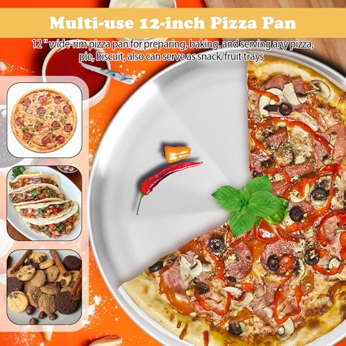 AWTBDP 12 Inch Pizza Pan for Oven Set of 2, Non-Stick Stainless Steel Pizza Pans, Sturdy Non-Toxic Round Pizza Tray for Cookie Pizza Pie Cake, Dishwasher Safe & Easy Clean