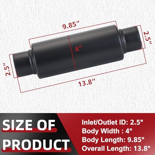 Image of LCGP 2.5 inch Inlet Universal Resonator Muffler, 2.5 inch Outlet 13.77 inch Overall Length Stainless Steel High Performance Muffler, Polished, Pass-Thru Design Black 2pack