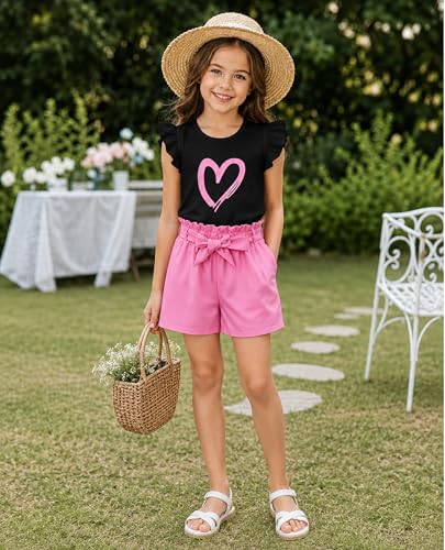 Image of Girls Summer Outfits Cute Sleeveless Top High Waisted Short Sets with Pockets Teen Girl Clothes Size 6-14 T