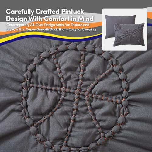 Image of Basketball Pintuck Comforter Set Full Size - Bed in a Bag with Sheets, Pillowcases & Shams - Soft Stylish Sports Bedding - All Season Boys Basketball Bed Set