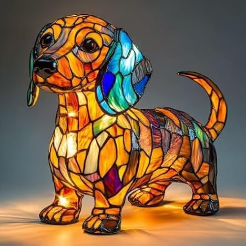 magimagi Dog Lamp, Stained Glass Dog Lamp, Colorful Resin Dachshund Tabletop, Cute Pet Puppy Night Light, Home Decor, Christmas Birthday Gift for Dachshund Lovers