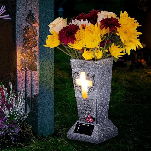 Vase commémoratif de cimetière solaire anti-renversement pour fleurs de deuil