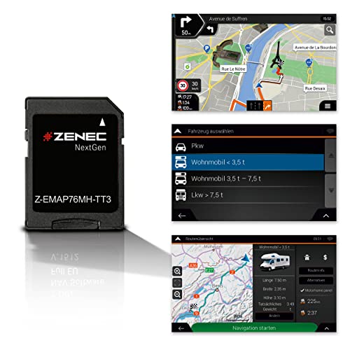 ZENEC Z-EMAP76MH-TT3 Carte Micro SDHC avec Navigation de Camping-Car pour ZENEC Infotainer Z-E3776, Z-N975 et Z-N976, Cartes 3D pour l'europe, Camping P.O.I....