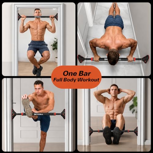 Image of SKYCELL Pull-Up Bar for Home Workout | Heavy Duty Carbon Steel Doorway Gym Bar | Non-Slip Grip | No Drill Installation | Multi-Exercise Fitness Bar
