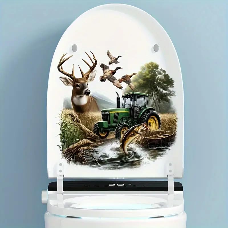 TOLOVIS Car Deer Bird Toilet Cover Sticker Decals,Flower leaf bird Waterproof Toilet Lid Tank Seat Decals Cistern Self-Adhesive Bathroom Wall Sticker, TOLOVIS-001