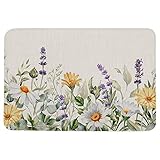 Botanical Flower Memory Foam Indoor Door Mat 20x31.5 Inches, Anti-Skid Absorbent Doormat, Washable F