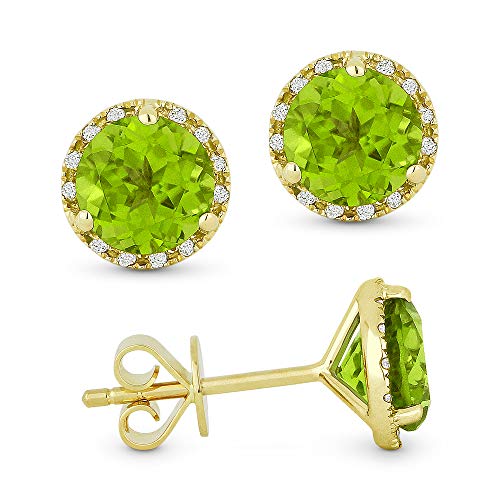 14K Yellow Gold Round Shape .07Ct Peridot (6Mm) Stud Earrings #TOP8
