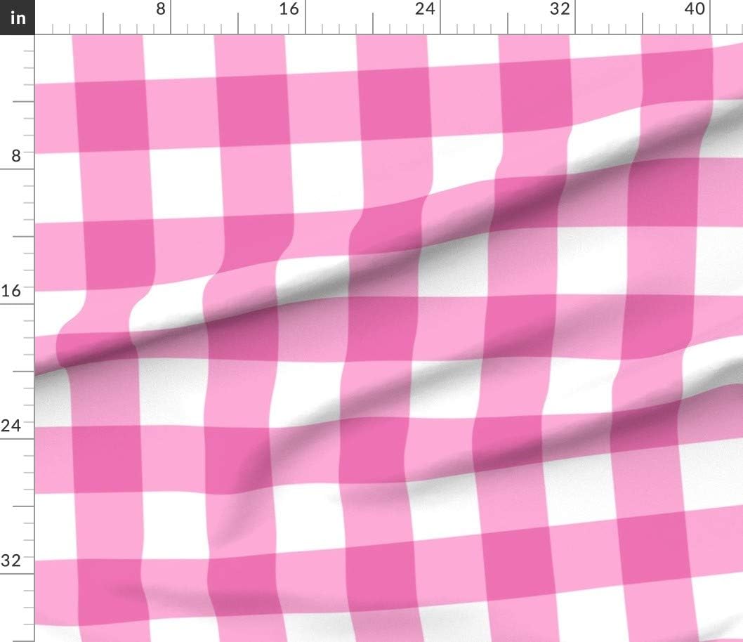 Spoonflower Fabric - Pink Buffalo Plaid White Large Scale Rustic Classic Check Picnic Printed on Petal Signature Cotton Fabric by The Yard - Sewing Quilting Apparel Crafts Decor