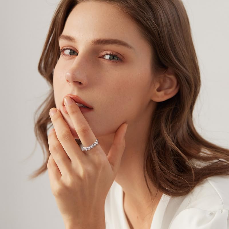 JIHANNA Moissanite Eternity Rings Wedding Bands D Color VVS1 Clarity Round Brilliant Cut 925 Sterling Silver 5-Stone Half Eternity Band