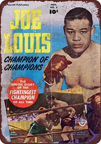 Letrero de metal vintage para patio, granja, gimnasio, barbería, garaje, bodega, cafetería, 20,3 x 30,5 cm, 1950, Joe Louis, boxeo, cómic, campeón, decoración de pared interior