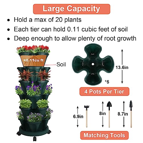 Vertical Planter 7 Tier Stackable Planters Garden Tower Planters Strawberry Herb Flower And Vegetable Planter Indoor Outdoor Gardening Pots With Removable Wheels And Tools 2-Pack #TOP4