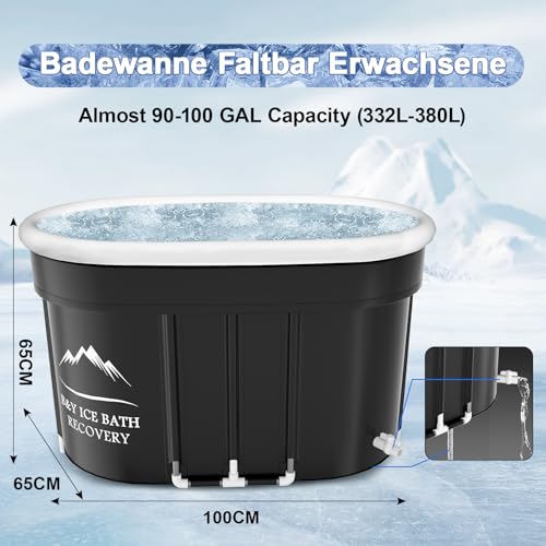 B&Y Ovales Eisbad, Faltbare Badewanne Erwachsene, Isolierte Eistonne für Innen und Außenbereich, Kältetherapie für Sportler Athleten, Ice Bath/Cold Plunge für Zuhause (Schwarz 100x65x65cm)