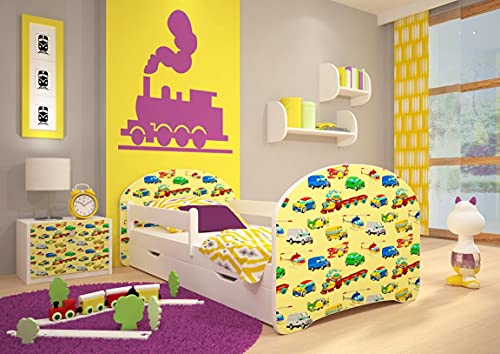 MEBLEX Children Toddler Bed for Kids White & Safety Foam Mattress 160x80cm Children Sleeping Bedroom Furniture with MDF Full Bed Frame with Built-in Headboard (White/Green, 160x80cm)