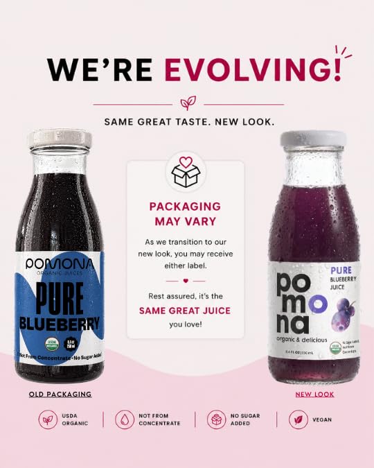 Image of Pomona Organic Juices Pure Blueberry Juice, Cold Pressed Organic Juice, Non-GMO, No Sugar Added, Not from Concentrate, Gluten Free, Kosher Certified, Preservative Free, 8.4 Ounce (Pack of 12)