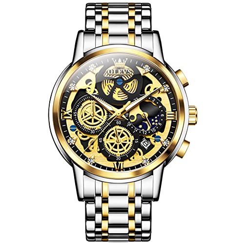 Montre chronographe pour homme OLEVS en acier inoxydable étanche avec cadran bleu