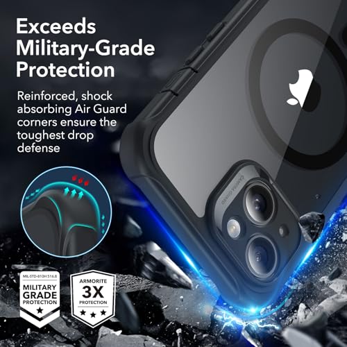 Image of ESR for iPhone 14 Pro Max Case, Compatible with MagSafe, Full-Body Military-Grade Drop Proof Case for iPhone 14 Pro Max with Built-in 9H+ Tempered Glass Screen Protector, Clear Black
