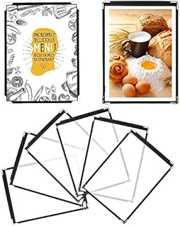 YAANBUNB 6 Pcs A4 Menu Covers Single Page Double View Menu Covers American Style Menu Holders Transparent Restaurant Menu Covers Black Binding Menu Sleeves with Corner Protectors for Restaurants Cafe