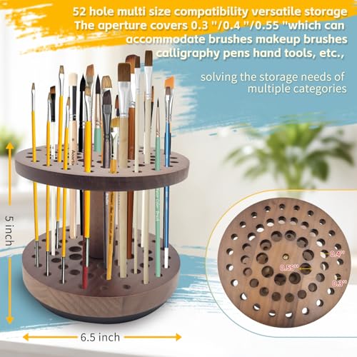 Image of 360 Rotating Hardwood Paint Brush Holder, Artist Desktop Storage Organizer