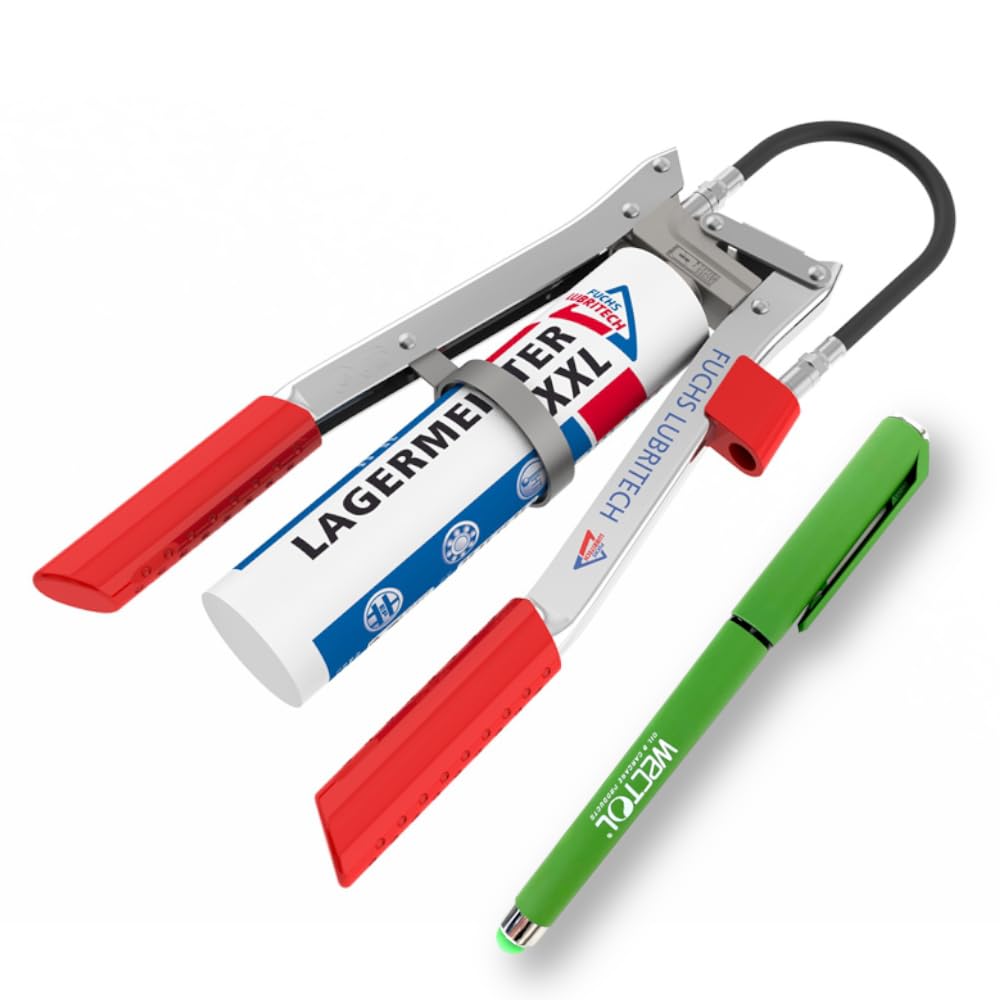 Fuchs HD Zweihandpresse für 500g Kartuschen Fettpresse Systemfettpresse Kartuschenpresse mit Flexiblen Befüllschlauch inkl. WECTOL Stift gratis