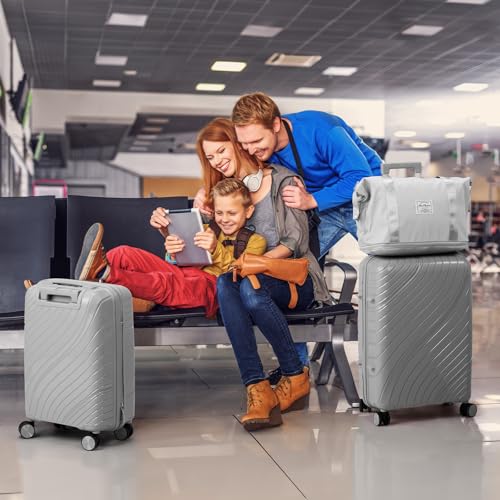 Karl home Luggage Sets 5 Piece, PP Hardshell Suitcase Sets with Bags, Carry on Checked Luggage with Spinner Wheels TSA Lock, Lightweight Rolling Suitcase for Women Men (5pcs, Light Gray)2
