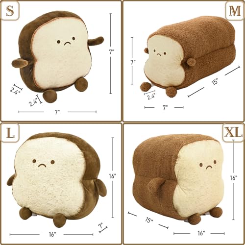 Image of DENTRUN Toast Plush Pillow, Soft Bread Shape Food Cushion for Hugging Decor | funny expression, sofa /bed cushion, soft plush, gift for kids /adults, room decor
