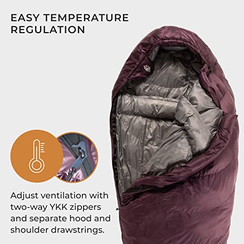 Hyke & Byke Katahdin 15 F Hiking & Backpacking Sleeping Bag - 4 Season, 625FP Ultralight Sleeping Bag - Water Resistant - Aubergine - Regular - Thumbnail 4
