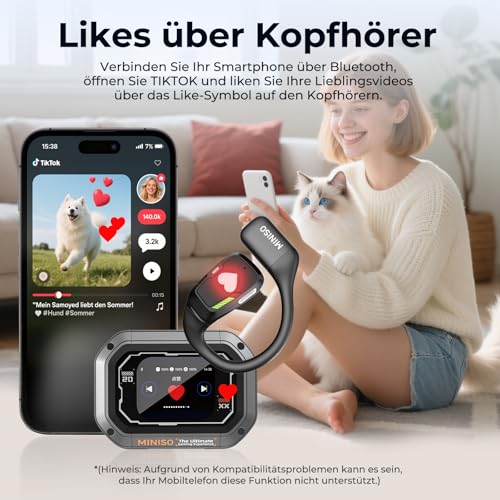 MINISO M98 AI Übersetzer Kopfhörer, 3-in-1 Echtzeit Übersetzer Kopfhörer mit app, 134 Sprachen Übersetzungskopfhörer mit LCD Touchscreen, Open Ear Übersetzer Ohrhörer für Lernen, Reisen, Business