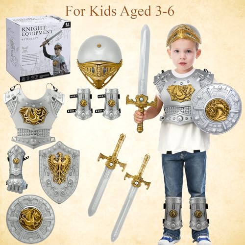Disfraz completo de caballero medieval para niños con casco y accesorios miniatura 3