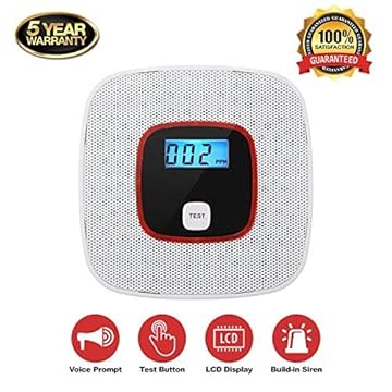 Carbon Monoxide Alarm Detector,with Digital LCD Display and Voice Warning - Battery powered