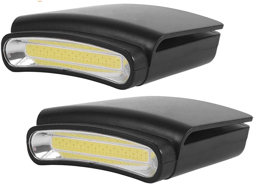 FISHNU AAA Battery Powered Baseball Cap Visor Flood Light - Dog Walking Morning Running LED Hat Clip Light (2 Pack)