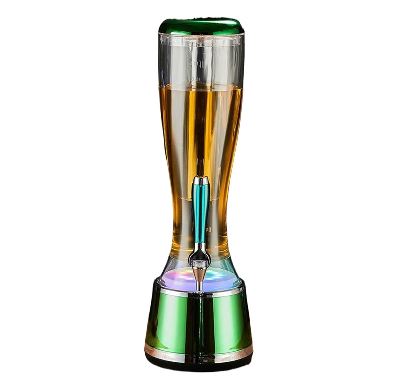 MYUYEE Beverage Dispenser,Juice Beer Dispenser Rechargeable Beverage Dispenser With Light Icicles Drink Tower (Green 15X60.5Cm)