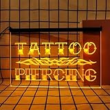 KEYQEEN Tattoo Piercing Enseigne au néon pour décoration Murale, lumières LED à intensité Variable alimentées par USB pour Salon de Tatouage Man Cave,Orange,30x20cm